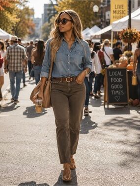 Lauren Ralph Lauren Straight Leg Jeans in Brown